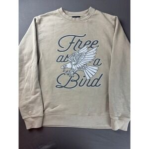 Zutter Sweatshirt Women Size S Tan Good Free as a Bird Eagle Graphic Crew Neck